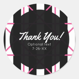 Zwart wit en Roze Cute Moderne Geometric Ronde Sticker