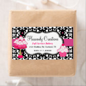 Zwart, wit en roze Damask Bakkerij Label (Insitu)