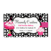 Zwart, wit en roze Damask Bakkerij Label (Voorkant)