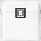 Zwart, Wit, en Roze Damast Monogram Sticker (Tas)