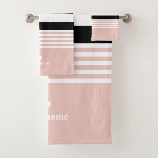 Zwart, wit en roze, gepersonaliseerd bad handdoek (Insitu)