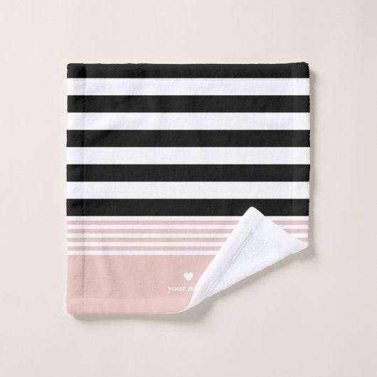 Zwart, wit en roze, gepersonaliseerd bad handdoek (Wasdoekje)