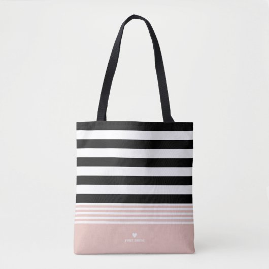 Zwart, wit en roze, gepersonaliseerd tote bag (Voorkant)