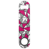 Zwart wit en roze gestreept driehoeksmonogram speed flessenopener (Achterkant)