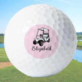 Zwart, wit en roze golfkar gepersonaliseerde naam golfballen