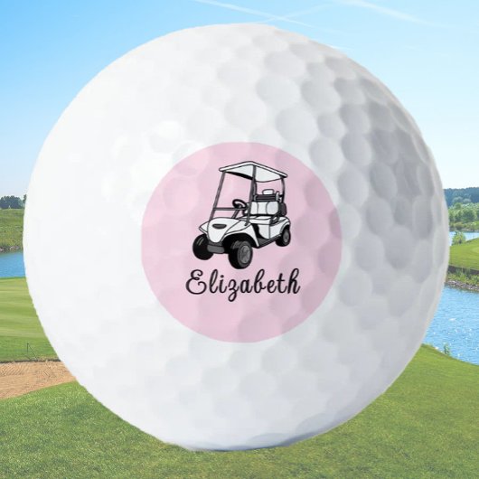Zwart, wit en roze golfkar gepersonaliseerde naam golfballen