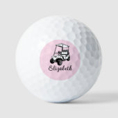 Zwart, wit en roze golfkar gepersonaliseerde naam golfballen (Voorkant)
