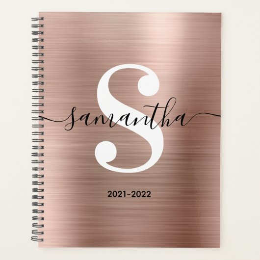Zwart Wit en Roze Goud Moderne Stijl Monogram Planner (Voorkant)