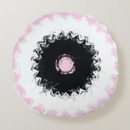 Zwart, wit en roze krijt Abstract Rond Kussen