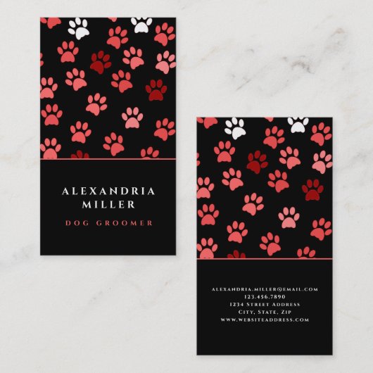 Zwart wit en roze langwerpverf afdrukken | Dog Gro Visitekaartje (Voorkant / Achterkant)