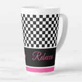 Zwart wit en roze latte mok (Rechterhoek)