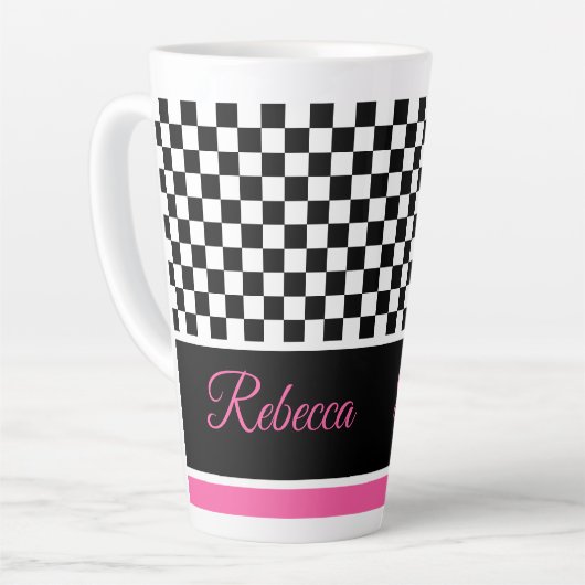 Zwart wit en roze latte mok (Linkerhoek)