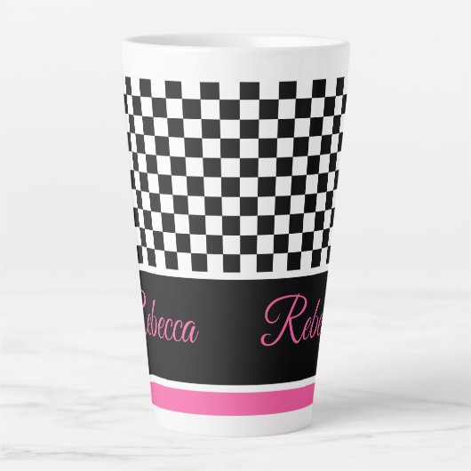 Zwart wit en roze latte mok (Voorkant)