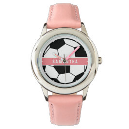 Zwart wit en roze modern sportief voetbalmonogram horloge