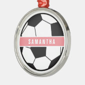Zwart wit en roze modern sportief voetbalmonogram metalen ornament (Links)