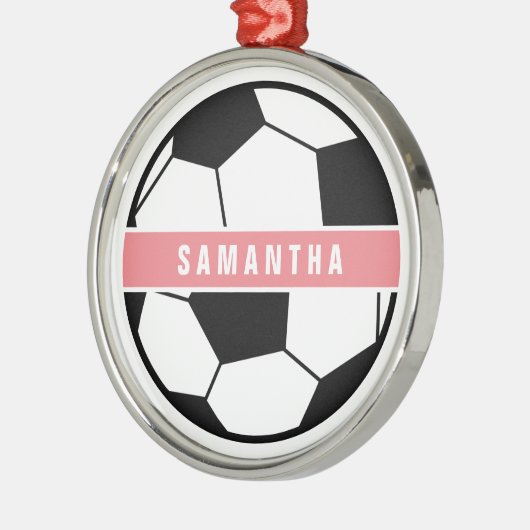 Zwart wit en roze modern sportief voetbalmonogram metalen ornament (Links)