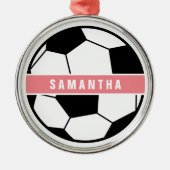 Zwart wit en roze modern sportief voetbalmonogram metalen ornament (Voorkant)