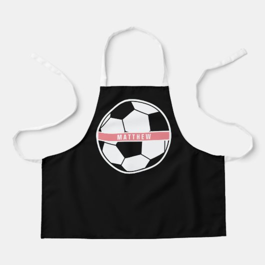 Zwart wit en roze modern sportief voetbalmonogram schort (Voorkant)