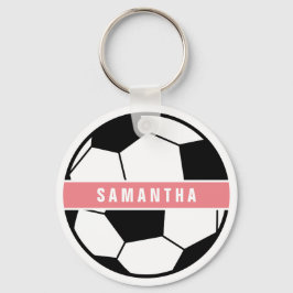 Zwart wit en roze modern sportief voetbalmonogram sleutelhanger