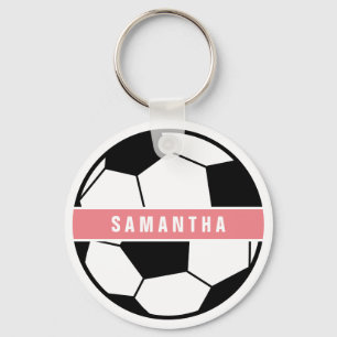 Zwart wit en roze modern sportief voetbalmonogram sleutelhanger