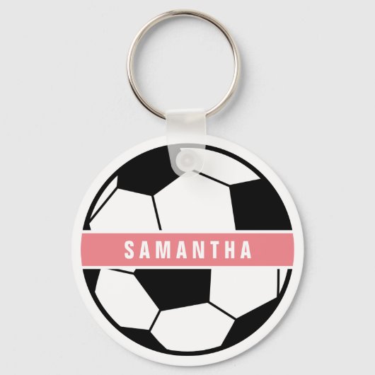 Zwart wit en roze modern sportief voetbalmonogram sleutelhanger (Voorkant)