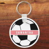 Zwart wit en roze modern sportief voetbalmonogram sleutelhanger (Voorkant)