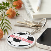 Zwart wit en roze modern sportief voetbalmonogram sleutelhanger (Voorkant Rechts)