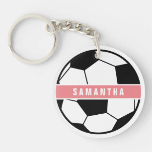 Zwart wit en roze modern sportief voetbalmonogram sleutelhanger