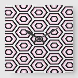 Zwart, wit en roze Octagon Vierkante Klok