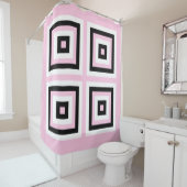 Zwart, wit en roze pleinen douchegordijn (In situ)