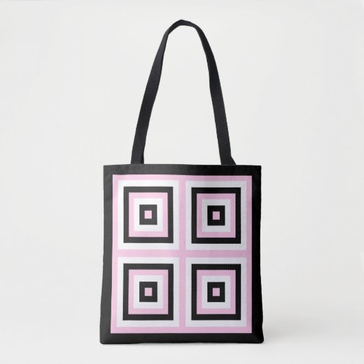 Zwart, wit en roze pleinen tote bag (Voorkant)