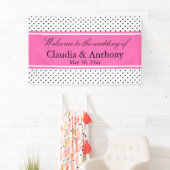 Zwart, wit en roze pokadodenweddenschap spandoek (Insitu)