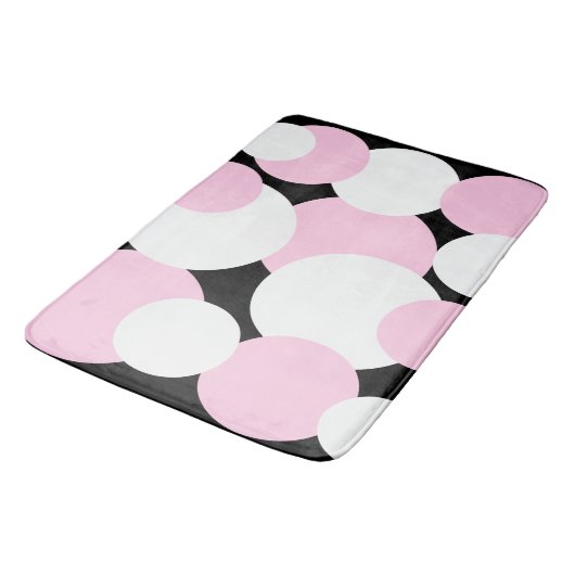 Zwart, wit en roze pooldots badmat (Gekanteld)
