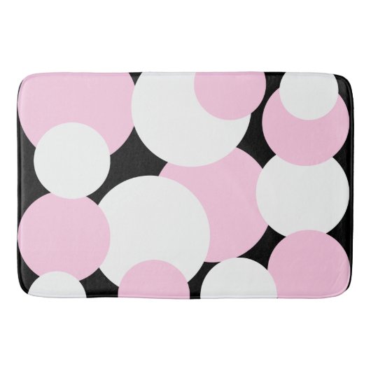 Zwart, wit en roze pooldots badmat (Voorkant)