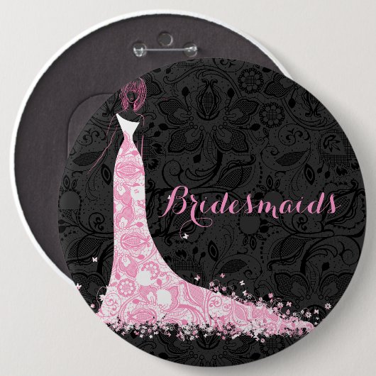 Zwart wit en roze reukbruid ronde button 6,0 cm (Voorkant /achterkant)