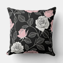 Zwart, wit en roze Rose Pillow