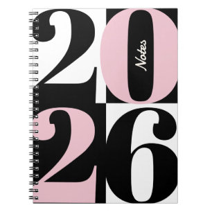 Zwart Wit en Roze Roze Krachtig Jaar Kleurblok Notitieboek