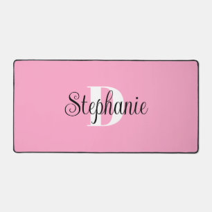 Zwart Wit en Roze Schattig Modern Monogram Bureaumat