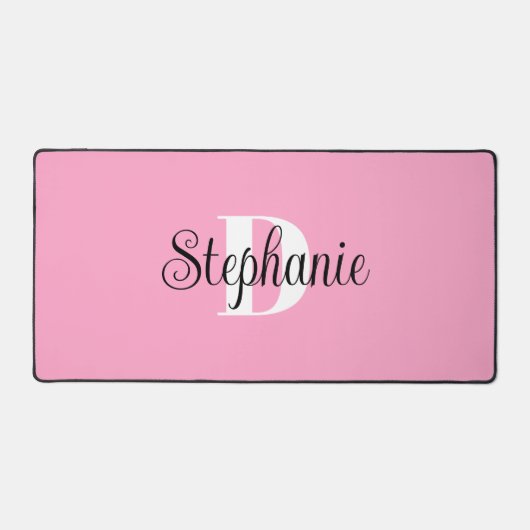 Zwart Wit en Roze Schattig Modern Monogram Bureaumat (Voorkant)