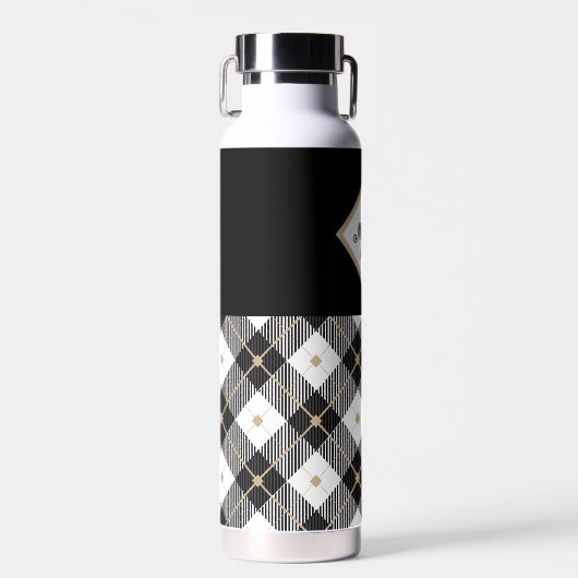 Zwart wit en Tan Lumberjack Monogrammedc Waterfles (Voorkant)