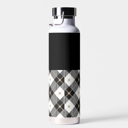 Zwart wit en Tan Lumberjack Monogrammedc Waterfles (Rechts)