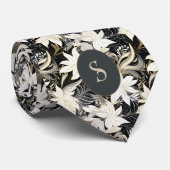 Zwart, wit en taupe monogram stropdas (Opgerold)