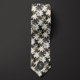 Zwart, wit en taupe monogram stropdas