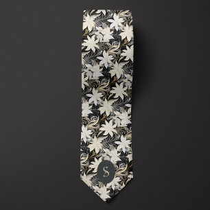 Zwart, wit en taupe monogram stropdas