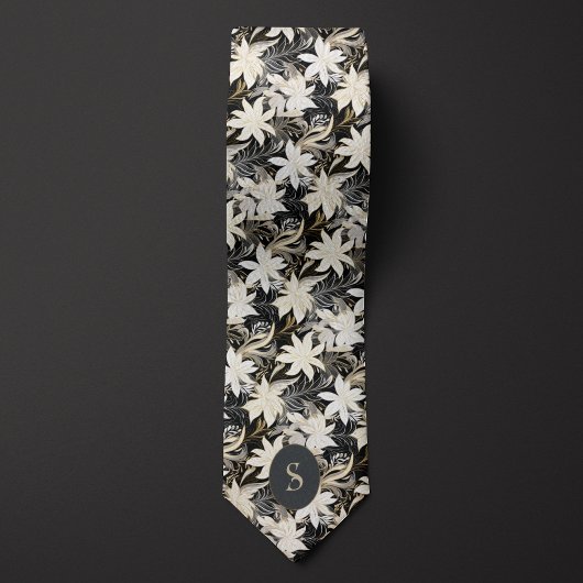 Zwart, wit en taupe monogram stropdas