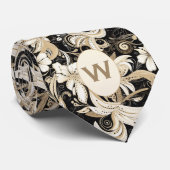 Zwart, wit en Taupe Monogram Stropdas (Opgerold)