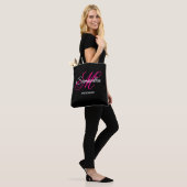 Zwart wit en warm roze Fancy Monogram Bridesmaid Tote Bag (Op model)