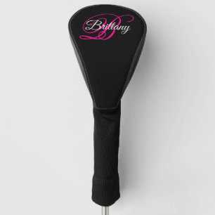 Zwart wit en warm roze Fancy Script-monogram Golfheadcover