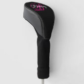 Zwart wit en warm roze Fancy Script-monogram Golfheadcover (Schuin)