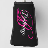 Zwart wit en warm roze Fancy Script-monogram Golfheadcover (Draai 90)